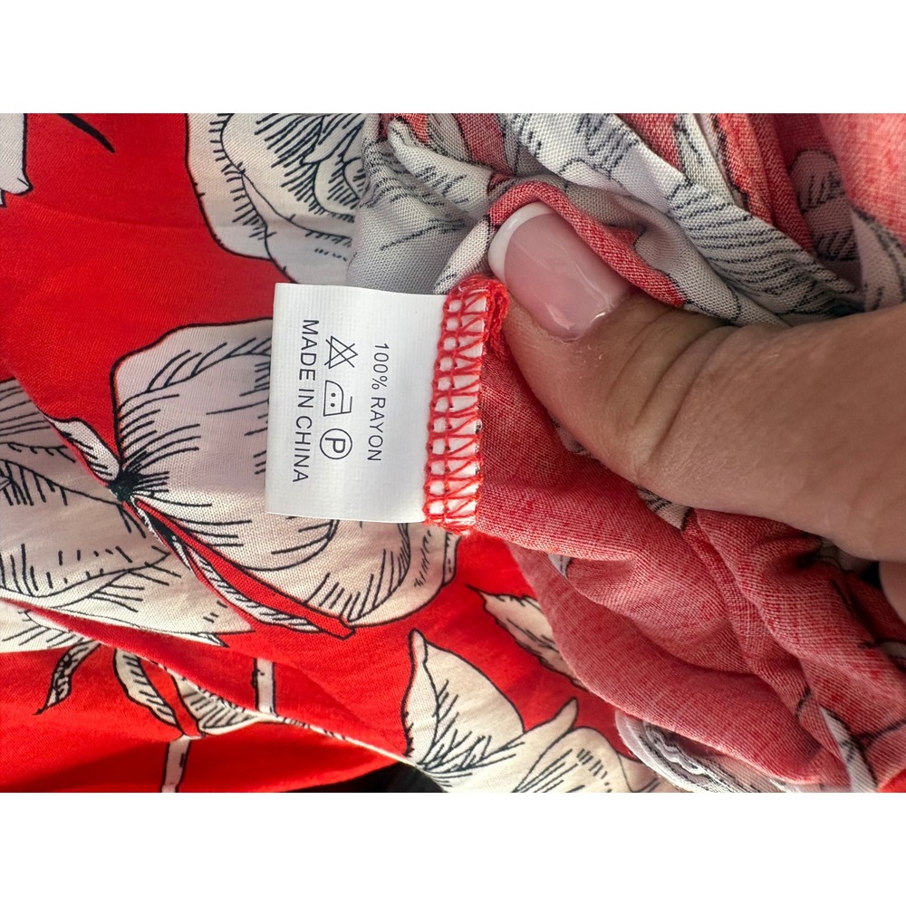 Jaase Red Floral Rose Print Paperbag Waist Rayon Straight Leg‎ Pants Womens M - Picture 6 of 6